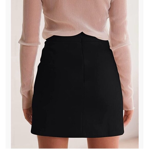 Black Faux Suede Corset Lace Up High Waist Pencil Bodycon Mini Skirt - Picture 4 of 6